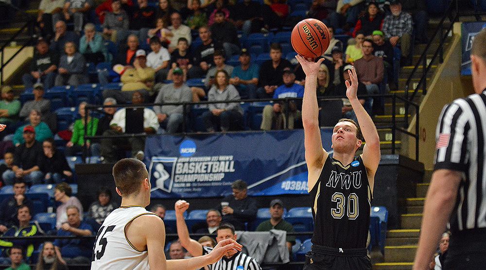 Cooper Cook shooting on the baseline for Nebraska Wesleyan.